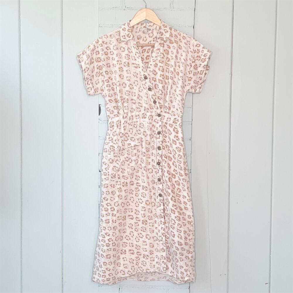 JOIE Coady Linen Midi Dress XS Leopard Print Tan Ivory - Picture 3 of 10